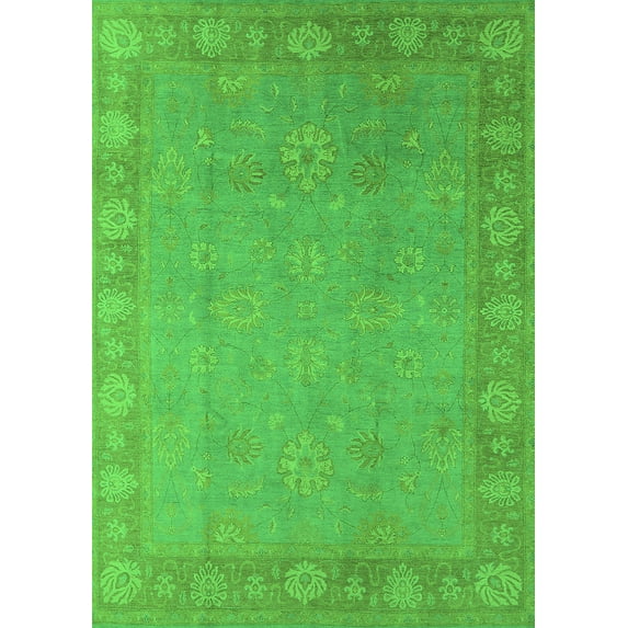 Ahgly Company Machine Washable Indoor Rectangle Oriental Green Industrial Area Rugs, 5' x 7'