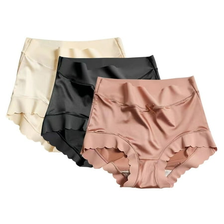 HCURIBAD Panties for Women 3 PCS Women s High Waisted Satin No Trace Panties Stretchy Plus Size Triangle Panties  Underwear Women Pack  Seamless Underwear  No Show Underwear Green M