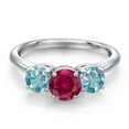 thumbnail image 3 of Gem Stone King 925 Sterling Silver Red Created Ruby and Blue Zircon Engagement Ring for Women | 2.70 Cttw | Round 6MM | Gemstone July Birthstone | Size 6, 3 of 6