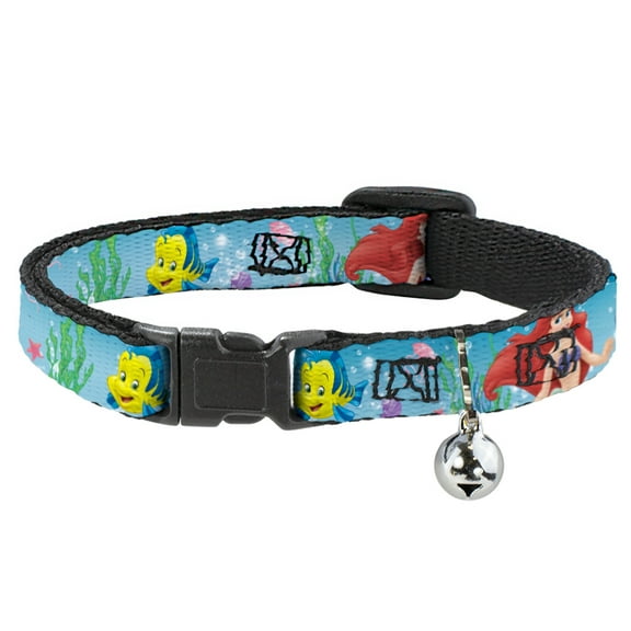Disney Breakaway Cat Collar With Bell, Plastic Clip, Easy Adjustable, Ariel Sebastian Flounder Scene2, 8.5 to 12 Inches 0.5 Inch Wide