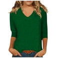 thumbnail image 1 of Spring Tops for Women V Neck Solid Color Casual Summer Basic Top Long Sleeve Basic Shirts for Women Army Green S, 1 of 4