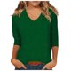 thumbnail image 1 of Camiseta básica de verano informal de color liso con cuello en V para mujer - Poliéster, manga 3/4, aberturas laterales - S-XXL, 1 of 5