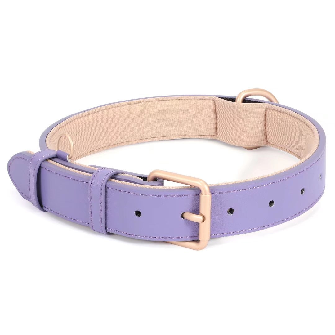 Leather Dog Collar Adjustable Soft Leather Padded Collar Heavy Duty for Small Medium Large Size Dogs with Alloy Buckle Pinl,XS