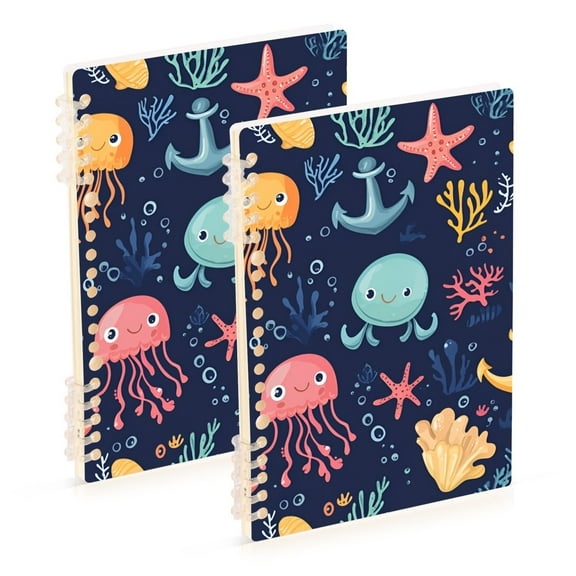 FORMRS 1-Subject Spiral Notebook 8" x 5" College Ruled 60 Refillable Sheet, 2 Pack, Red Jellyfish
