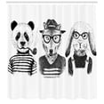 thumbnail image 3 of Ambesonne Animal Shower Curtain, Hipster Panda Cigar Fox, 69"Wx84"L, Black Grey White, 3 of 3