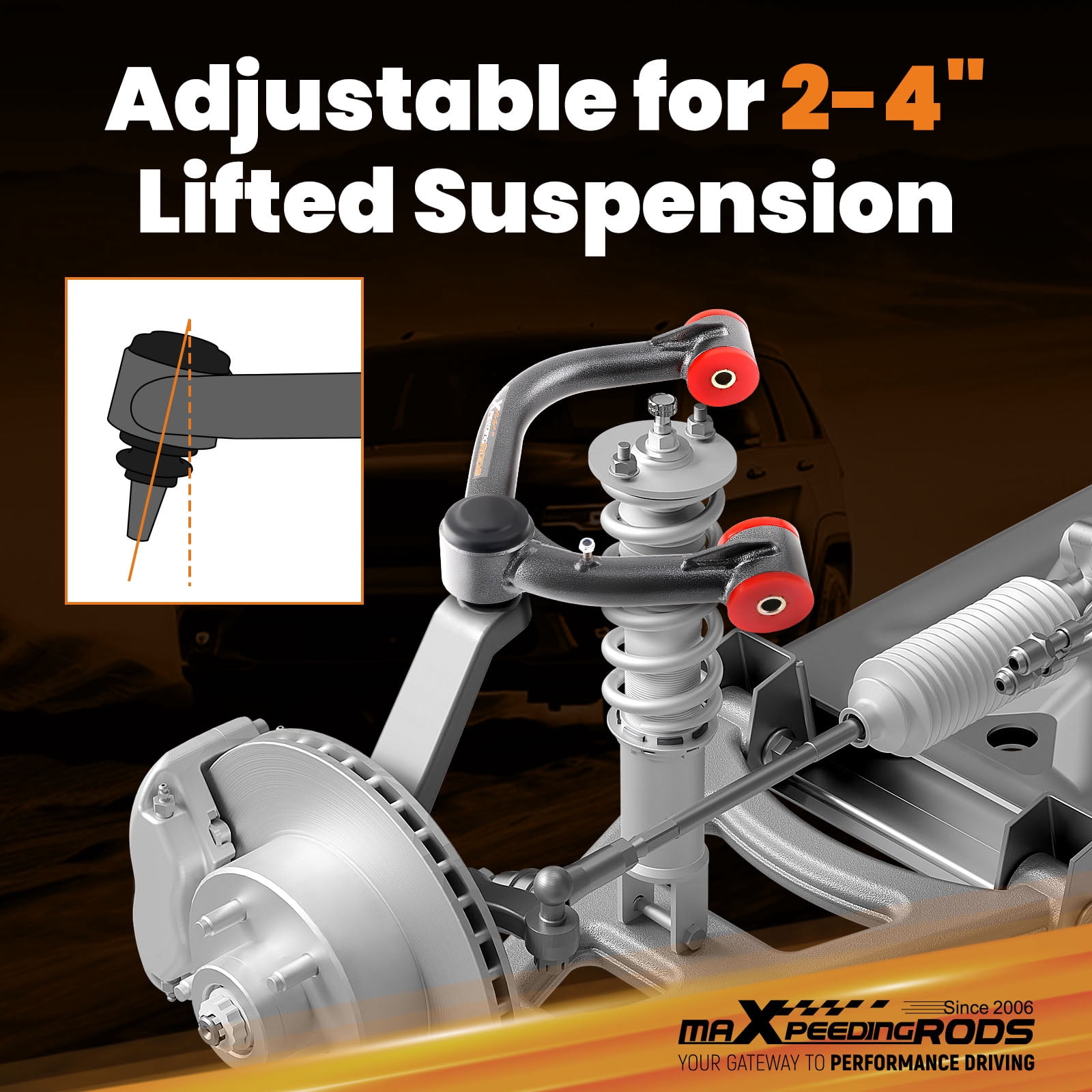 maXpeedingrods 2-4” Lifted Upper Control Arm for Toyota 4Runner 2003-2021, for Toyota FJ Cruiser 2007-2014, for Lexus GX470 2003-2009, for Lexus GX460 2010-2021