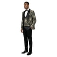 thumbnail image 3 of Men's Skinny Fit 3pc Floral Jacquard Tuxedo Suit Set, Satin Shawl Collar, 3 of 3