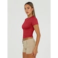 thumbnail image 3 of Womens Basic Short Sleeve Slim Fit T Shirts Soft Crewneck Crop Tee Summer Cute Gym Fashion Clothes, 3 of 4