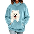 thumbnail image 2 of Women's Fuzzy Fleece Pullover Hoodie, Pet Pouch Carrier Sweatshirt for Small Cats Dogs with Side Pockets Light Blue M, 2 of 9