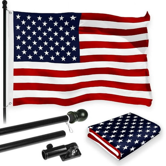 G128 Combo Pack: 6 Feet Tangle Free Spinning Flagpole (Black) USA American Flag 3x5 ft Printed 150D Brass Grommets (Flag Included) Aluminum Flag Pole