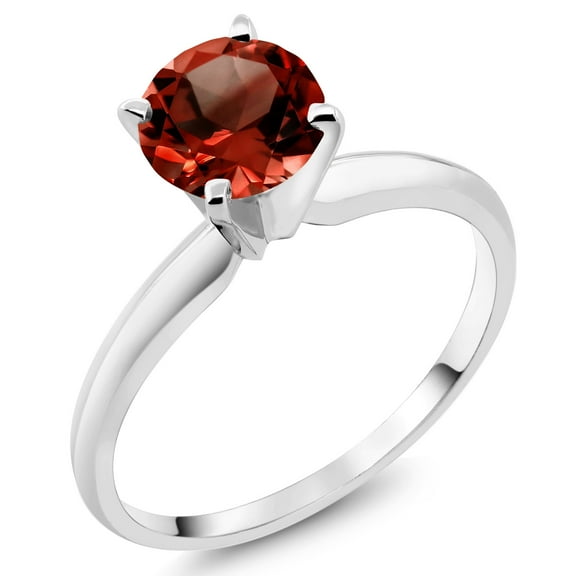 Gem Stone King 1.20 Ct Round Red Garnet 18K White Gold Ring (Size 6)
