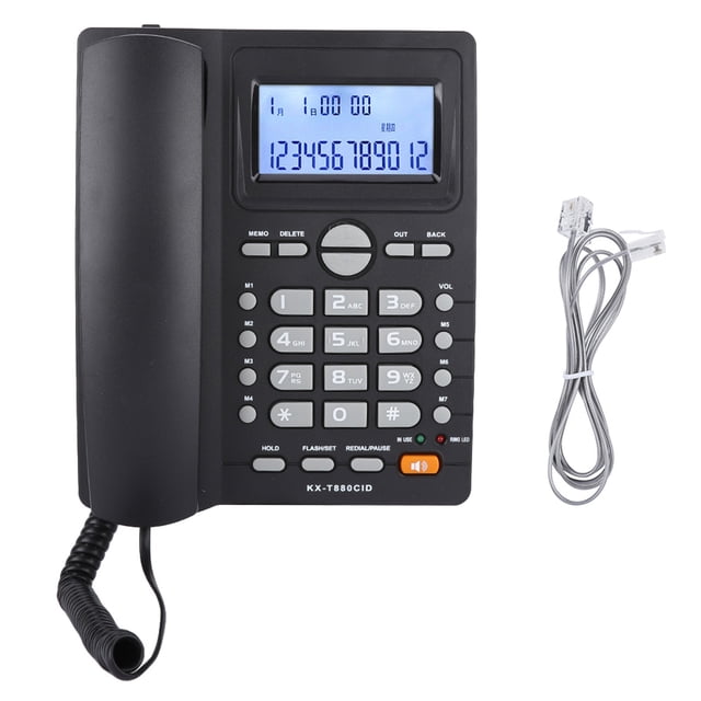 Teléfono con cable y extensión de dos puertos con identificador de llamadas y altavoz (negro)