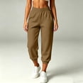 thumbnail image 2 of Womens Capri Sweatpants, Comfy Elastic Waist Solid Pants with Side Pockets, Fall Lounge Jogging Work Wear | VerBelle,Coffee L, 2 of 9