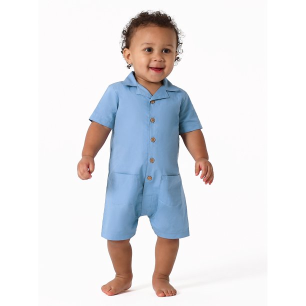 Modern Moments by Gerber Baby Boy Short Sleeve Poplin Romper, Sizes 0/3