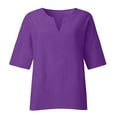 thumbnail image 5 of YUGYXL Womens Cotton Linen 3/4 Sleeve T Shirt Summer Loose Fit V-Neck Blouse Breathable Soft Solid Color Oullover Tops Going Out Loungewear Dark Purple,XXXL, 5 of 6
