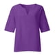 thumbnail image 4 of ICHUANYI Clearance Women's Fashion Summer V Neck Leisure Three-quarter Sleeve Solid Tops(Dark Purple, M) ICHUANYI WER2023080708009, 4 of 5