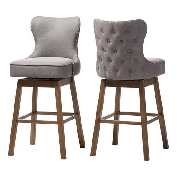 Hawthorne Collections 30.51" Modern Fabric Swivel Barstool in Gray (Set of 2)