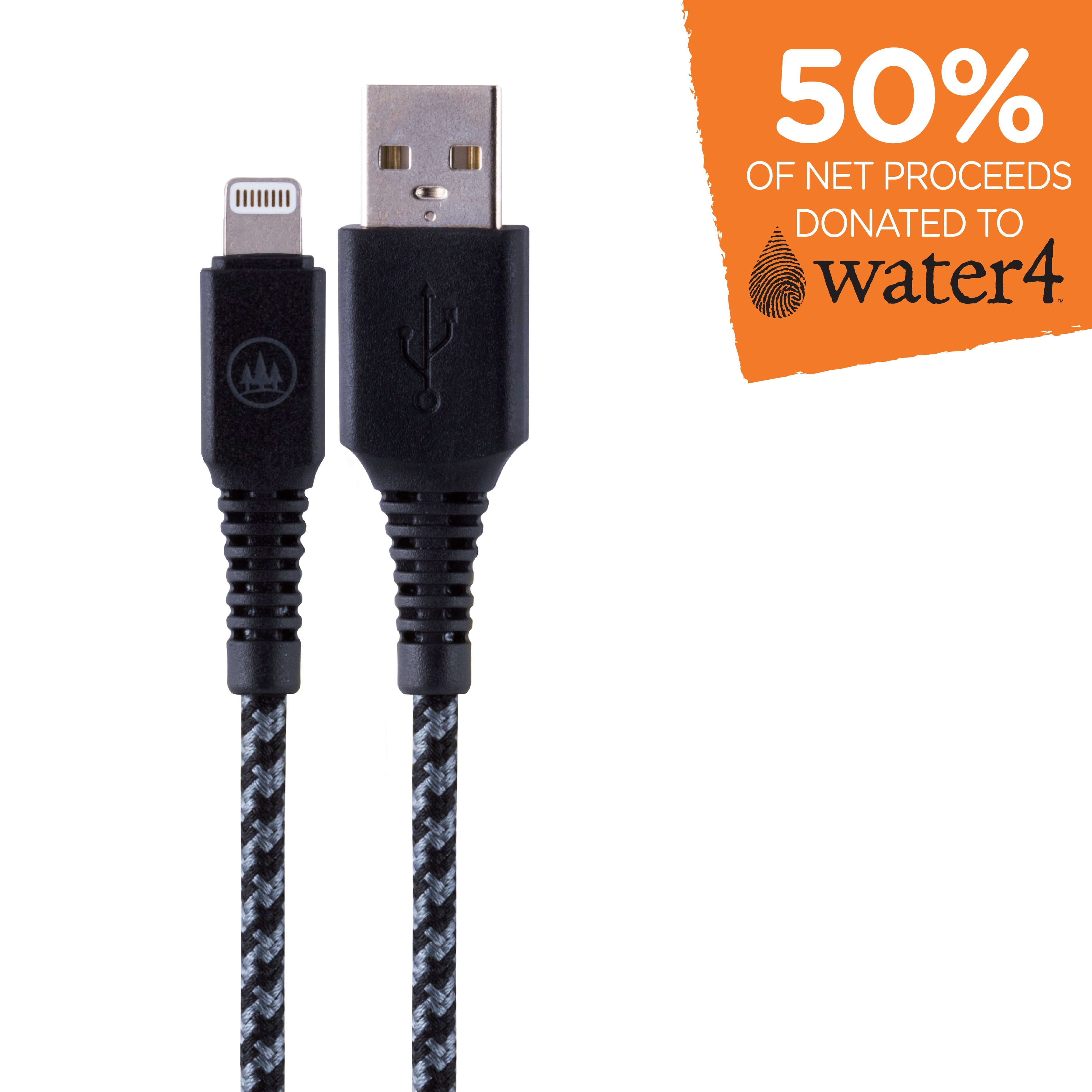 EcoSurvivor USB to Lightning Cable, Mesh Durable, 4ft, Black, 37597