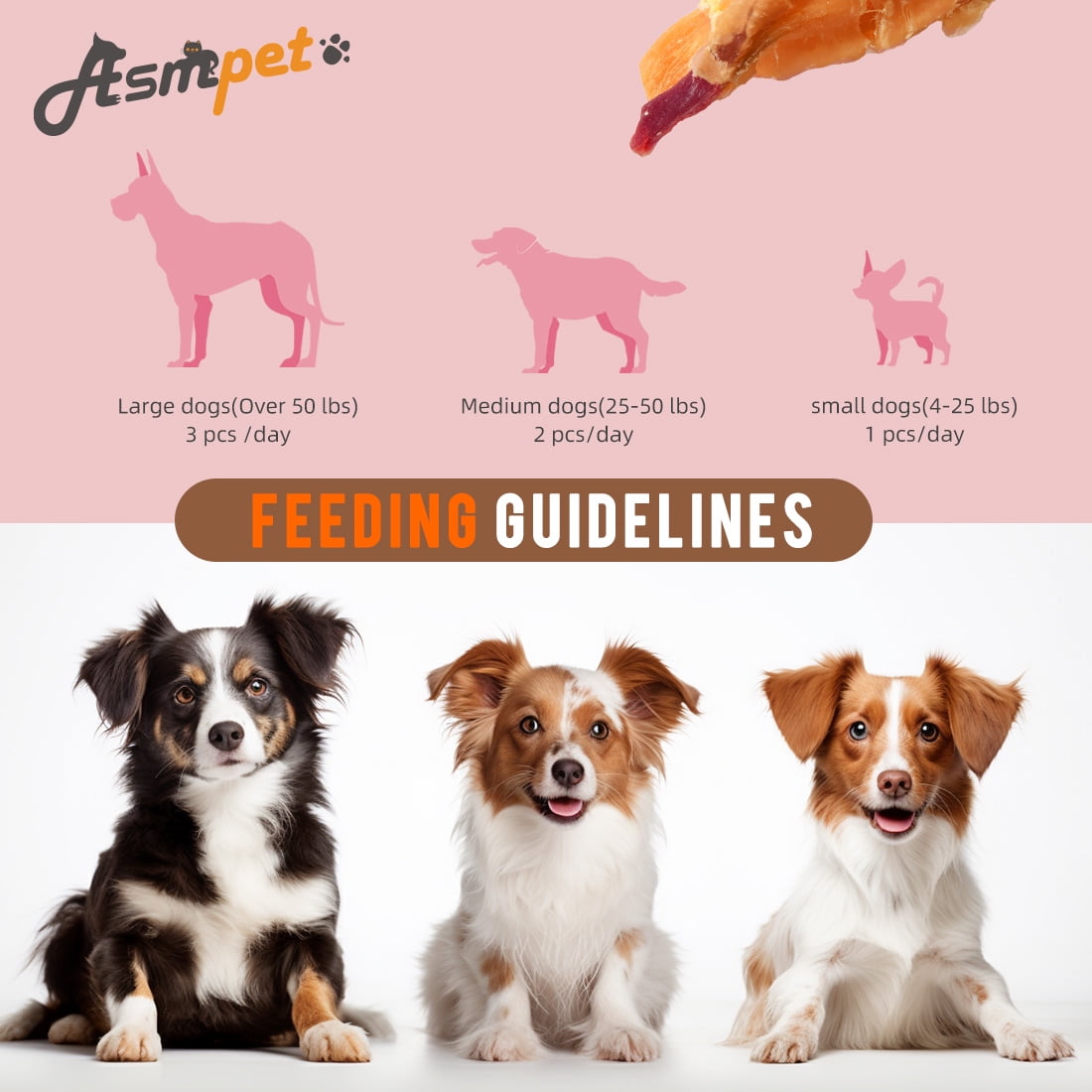 (3 pack) ASMPET Healthy Natural Soft Chew Dog Treats with Chicken and Double Sweet Potato, Dietary Fiber, 11 oz