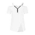 thumbnail image 5 of Royisotas Tunic T Shirts for Women Summer off Shoulder Blouses V Neck Loose Zipper off Shoulder Womens T Shirts Short Sleeve, 5 of 6