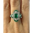 thumbnail image 4 of Emerald Cut Green Emerald Diamond Engagement Ring, Floral Cluster Diamond Wedding Ring, Vintage Art Deco Halo Diamond Ring, Bezel Set Ring, 925 Sterling Silver, 2.5 Ct Simulated Diamond & Emerald, 4 of 5