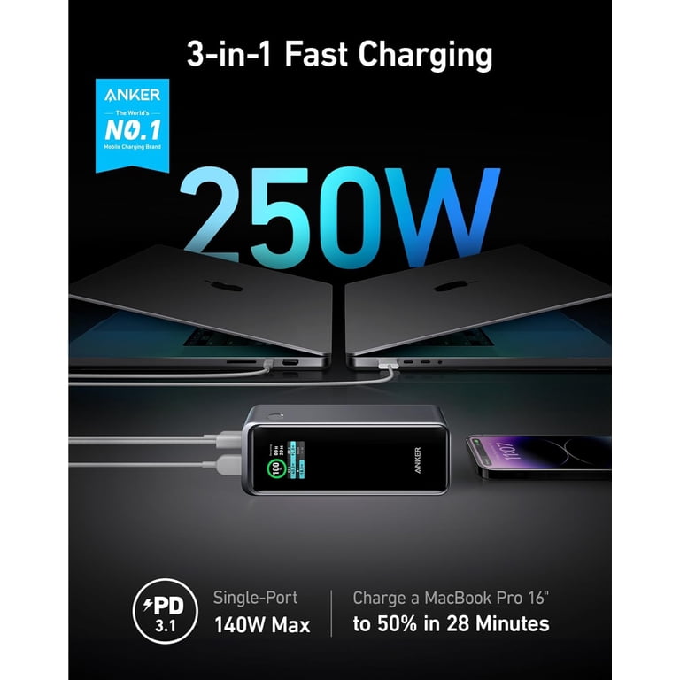 Anker Prime 27,650mAh Power Bank, 250W Multi-Device Fast Charging