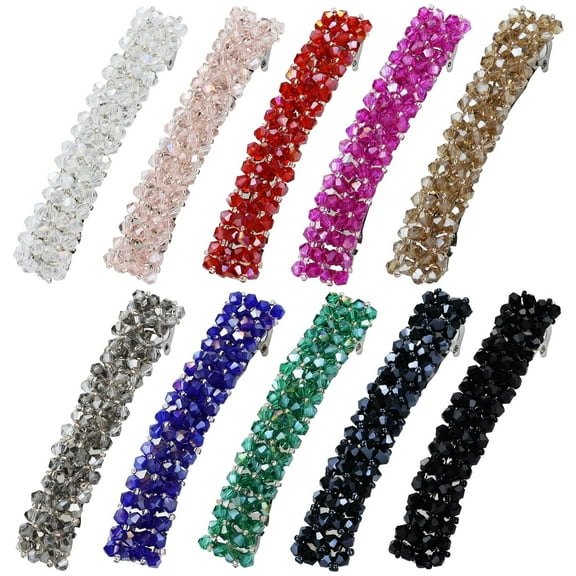 10 Pack Colorful Sparkly Crystal French Hair Barrettes Glitter Rhinestone Square Snap Hair Clips Rectangle Flat Hair Pins Thick Hair Holder Bling Diamond Jeweled Accessories for Women Girls