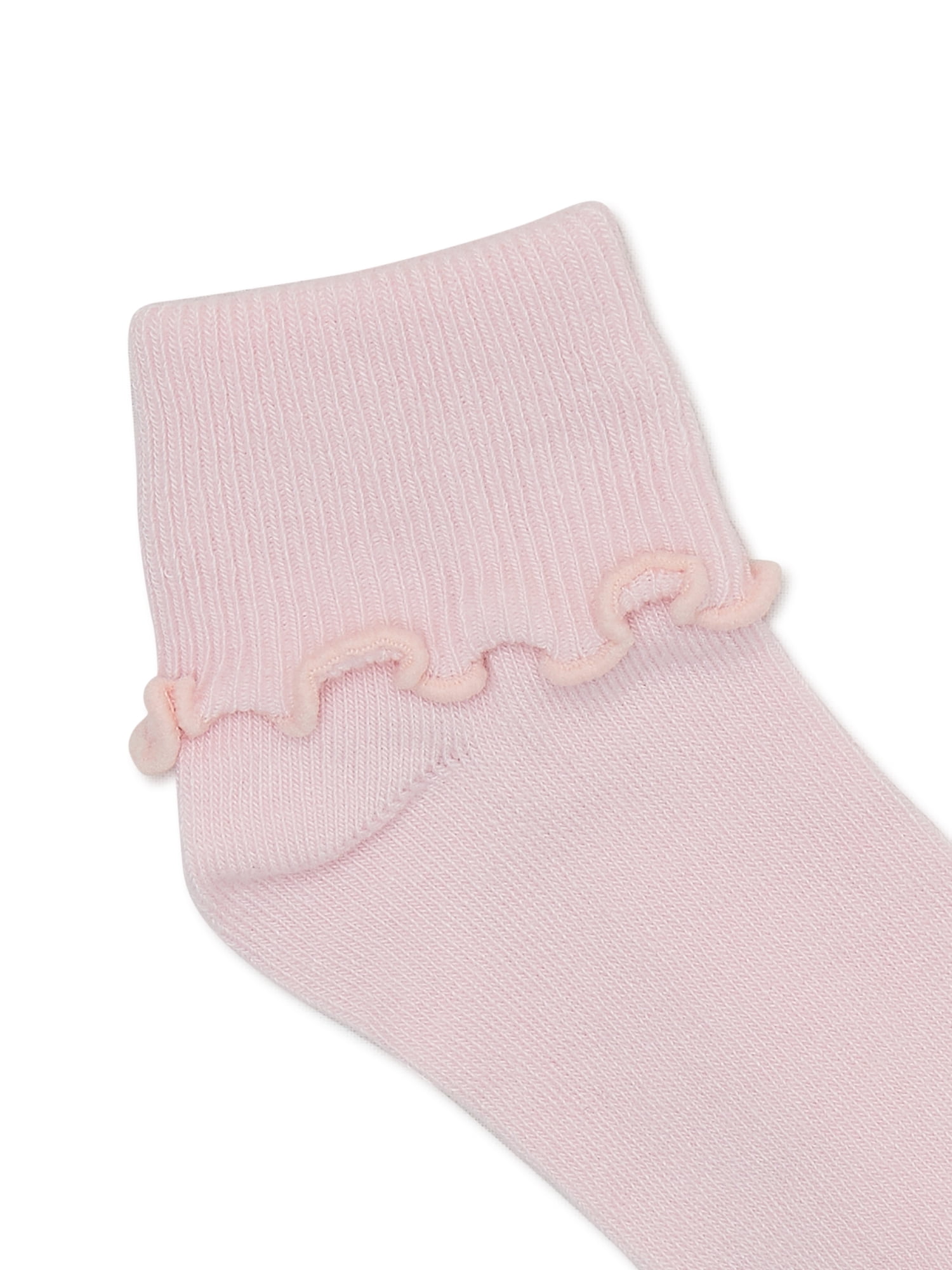 Wonder Nation Girls’ Turn Cuff Ruffle Socks, 3-Pack, Sizes S-L