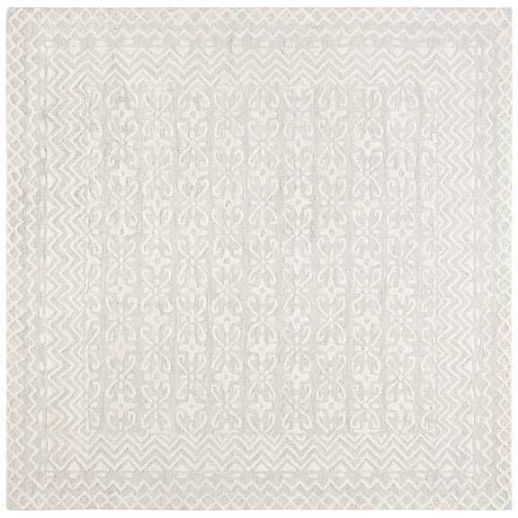 SAFAVIEH Blossom Azura Geometric Wool Area Rug, Grey/Ivory, 8' x 8' Square