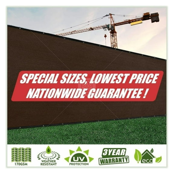 Customized Size Fence Screen Privacy Screen Brown 6' x 11' - Grade 170 GSM - Heavy Duty - 3 Years Warranty - Cable Zip Ties Included 6' x 11' Custom Made Size