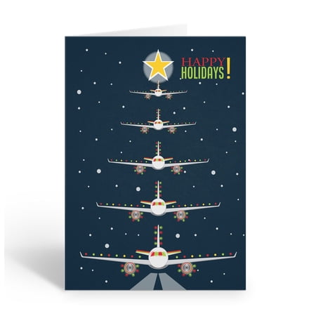 Stonehouse Collection, Airplane Christmas Card – Pilot Landing with Christmas Lights and “Happy Holidays” – Made in the USA
