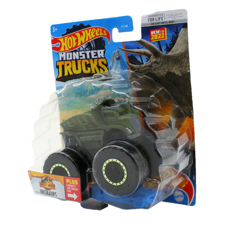 Hot Wheels Monster Truck JURASSIC WORLD TRICERATOPS 1:64 Connect Crash Car  2022