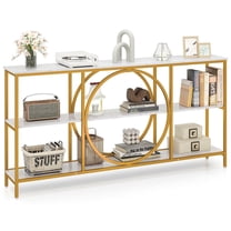 Barara King 3-Tier Console Desk Table with Faux Marble Top and Storage Shelves, Entryway Table for Hallway, Living Room, White