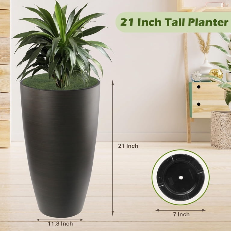 Bibana, Indoor Outdoor Round Planter, 21 inch Tall, Dark Brown