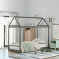 thumbnail image 2 of Tcbosik Twin Size Wooden House Bed, Gray, 2 of 9