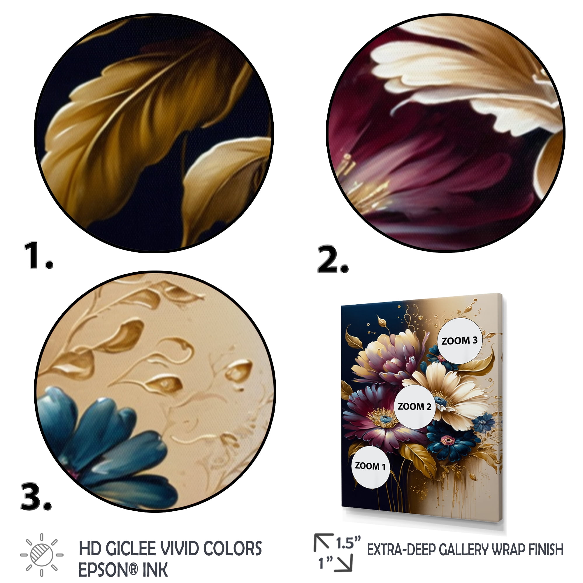 Designart Burgundy And Blue Daisy Bunch II Canvas Wall Art