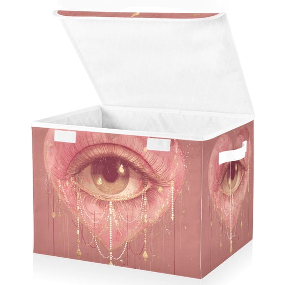 Foldable Fabric Storage Bin With Handle Collapsible Basket Box Storage With Lid Organizer Eye Within The Shape Of Heart