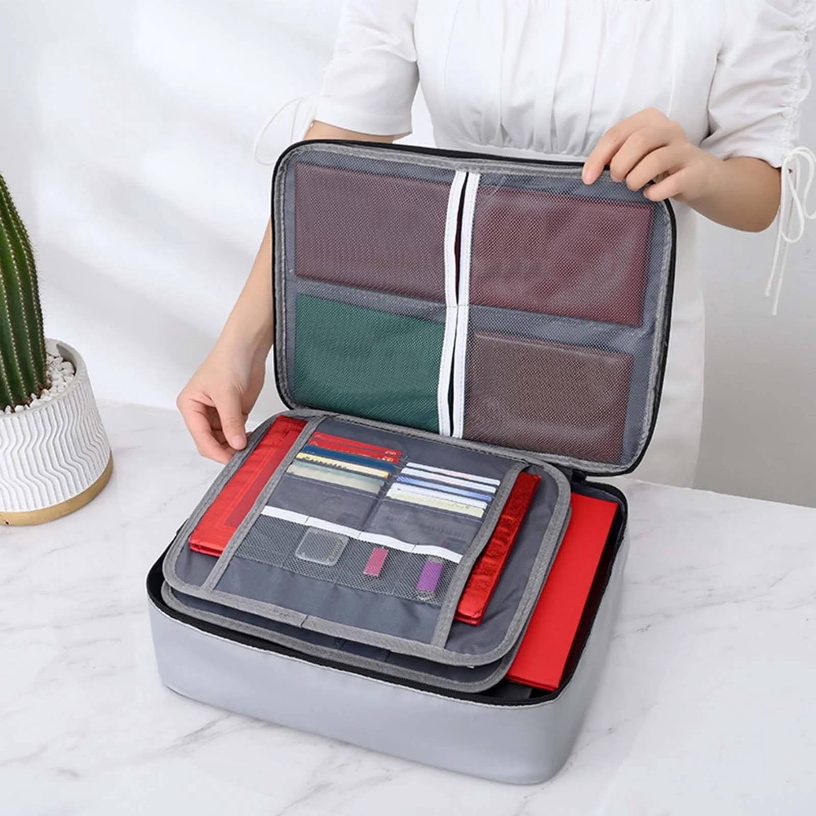 BinKFF Fireproof File Organizer with Lock, Hard-Shell Case Fireproof Document Box with Pocket Accordion File Folder, Portable Home Office Travel Safe Storage for Important Documents Laptop