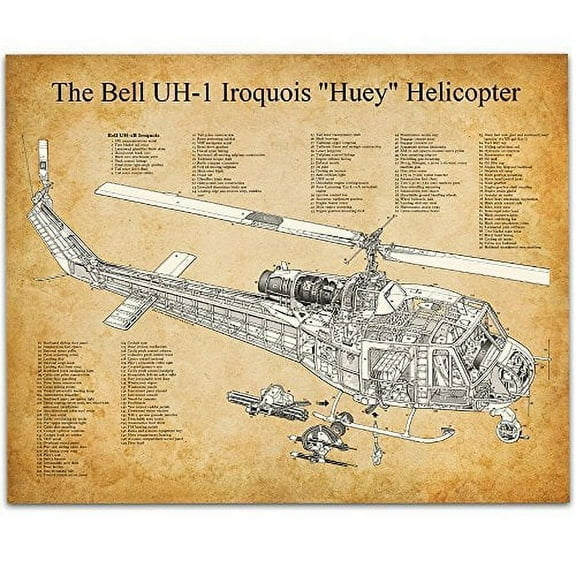 Bell Huey Helicopter Art Print - 11x14 Unframed Patent Print - Great Room Decor or Gift for Pilots