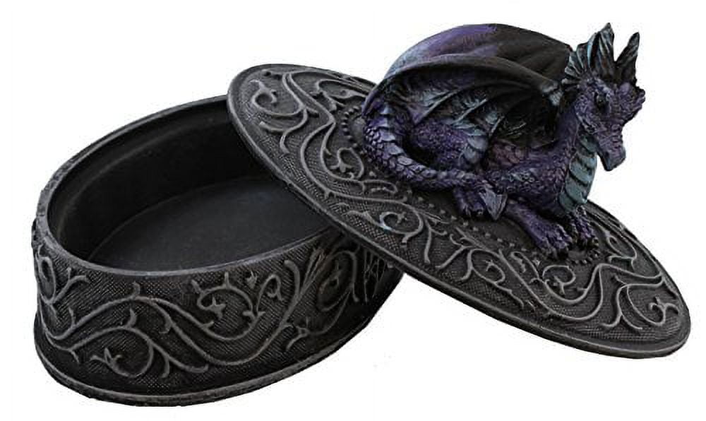 Dragon Laying on Oval Shaped Jewelry Trinket Box Mythical Fantasy Decoration New