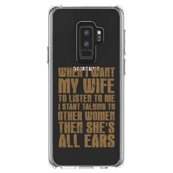 DistinctInk Clear Shockproof Hybrid Case for Samsung Galaxy S9  PLUS (6.2" Screen) - TPU Bumper Acrylic Back Tempered Glass Screen Protector - Want Wife to Listen, Talk to Other Women