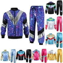 VBTAPA 80s Outfit Men 90s Tracksuit 70s Windbreaker Jacket Track Suit 2 Piece Hip Hop Set Gold L