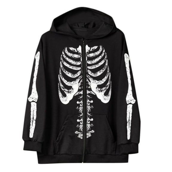 Hpapadks Mens Hoodie Halloween Retro Gothic Skull Print Full Zip Hoodies Pullover with Pocket Oversized Long Sleeve Hooded Jacket Sweatshirts for Men