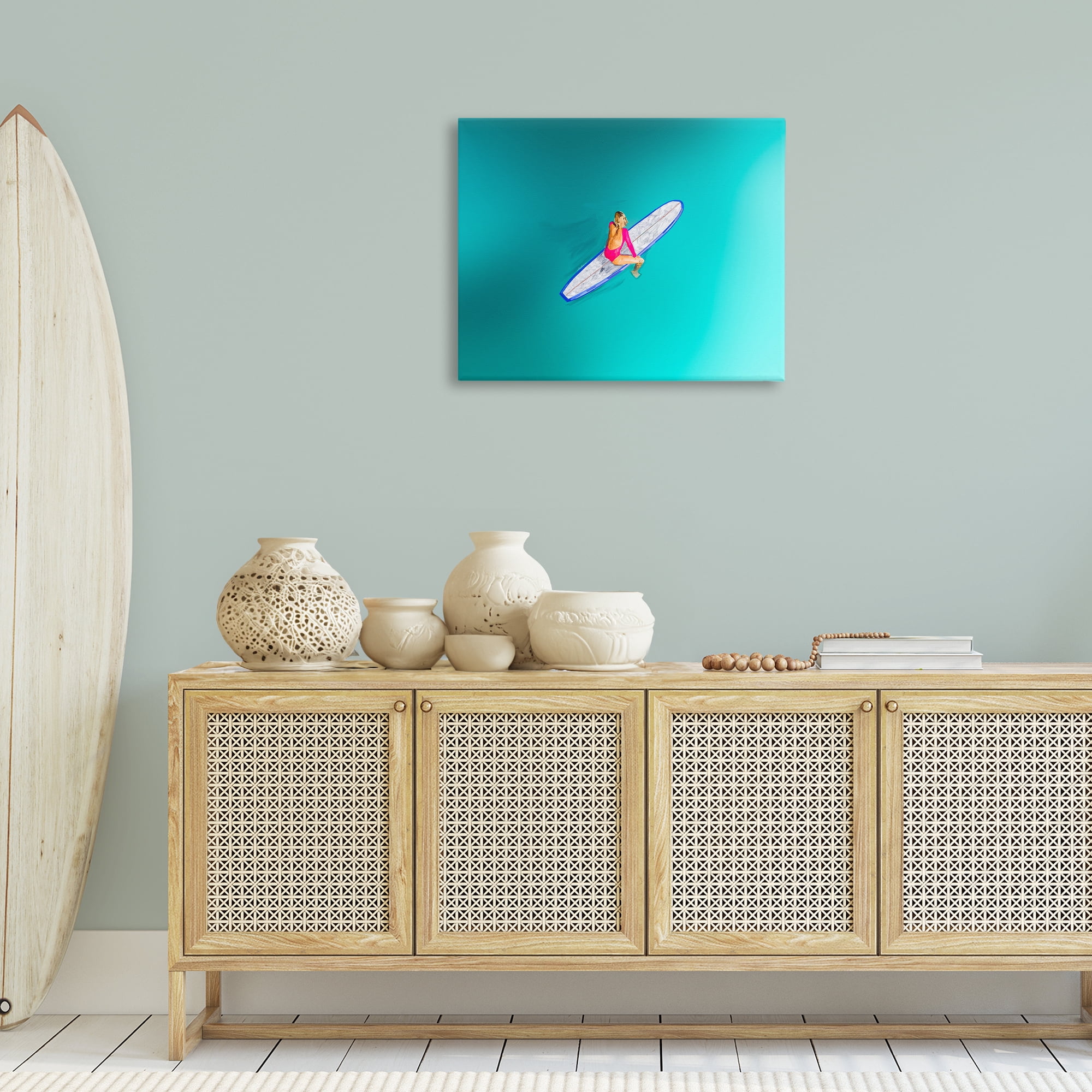 Stupell Industries Sitting on Peaceful Surfboard Nautical & Beach Painting Wrapped Canvas Art Print Wall Art, 30 x 24