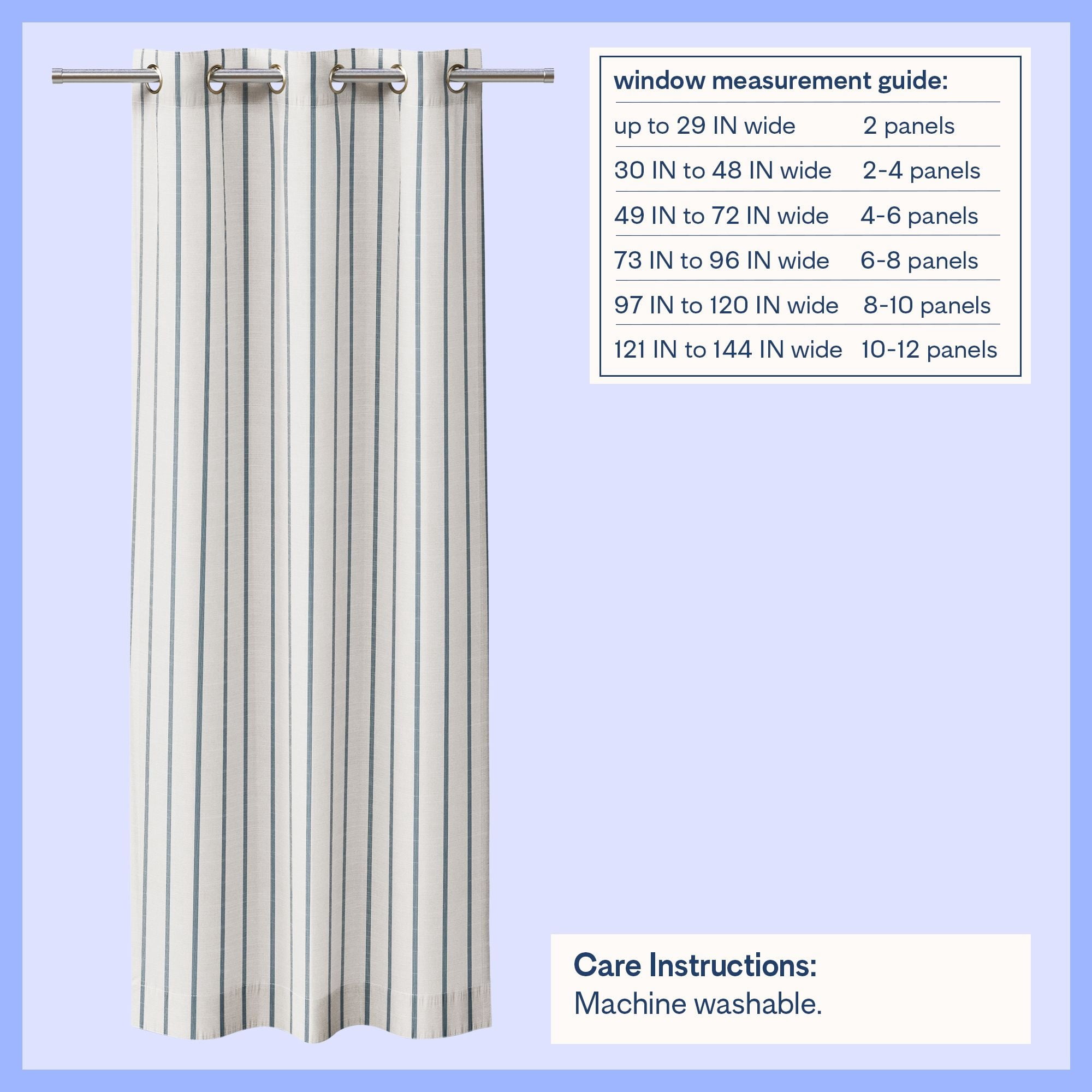Mainstays Kids White and Blue Stripe Light Filtering Grommet Single Curtain Panel, 38" W x 63" L