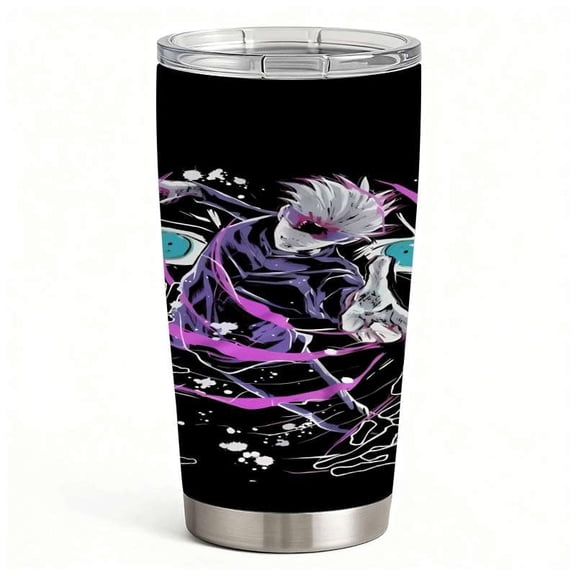 Anime Warrior Action Art Tumbler with Lid, Double-Wall Insulated Stainless Steel Travel Cup