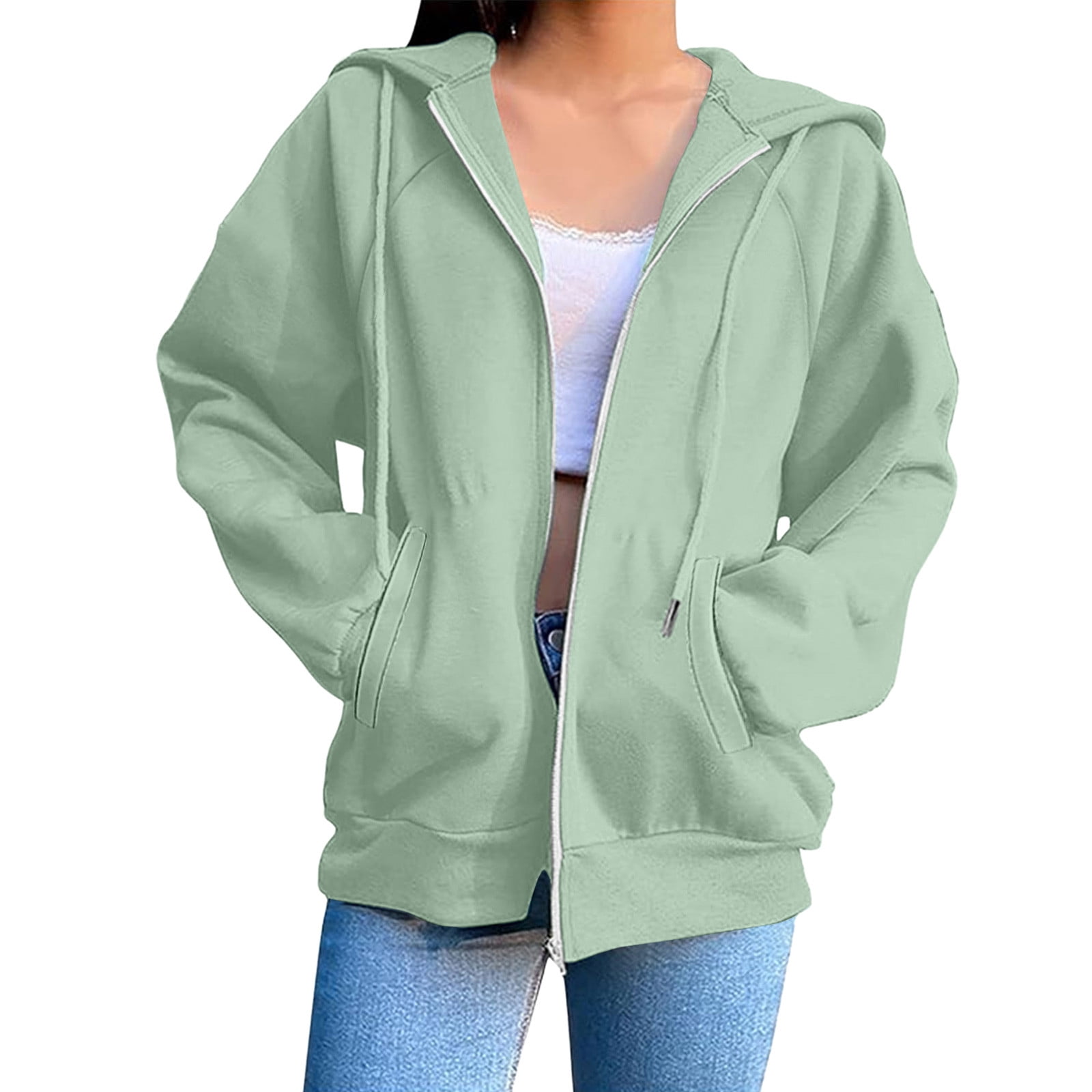 Abomasnow Womens Hoodies Plus Size Zipper Up Hooded Sweatshirts Lightweight Long Sleeve Solid Jacket Coat S-3XL