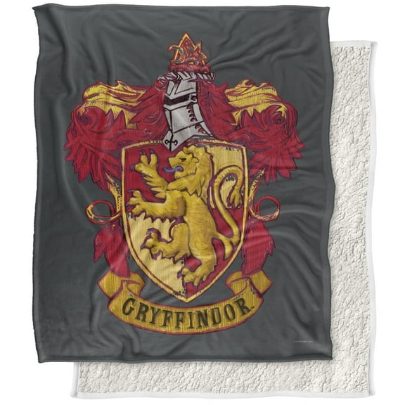 Harry Potter Blanket, 50"x60", Gryffindor Rough Crest Silky Touch Sherpa Back Super Soft Throw Blanket