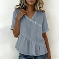 thumbnail image 6 of Paiwinds Women's V-Neck Linen Top Short Sleeve Button Detail Solid Color Casual Blouse with Ruffle Hem for Spring Summer, 6 of 8