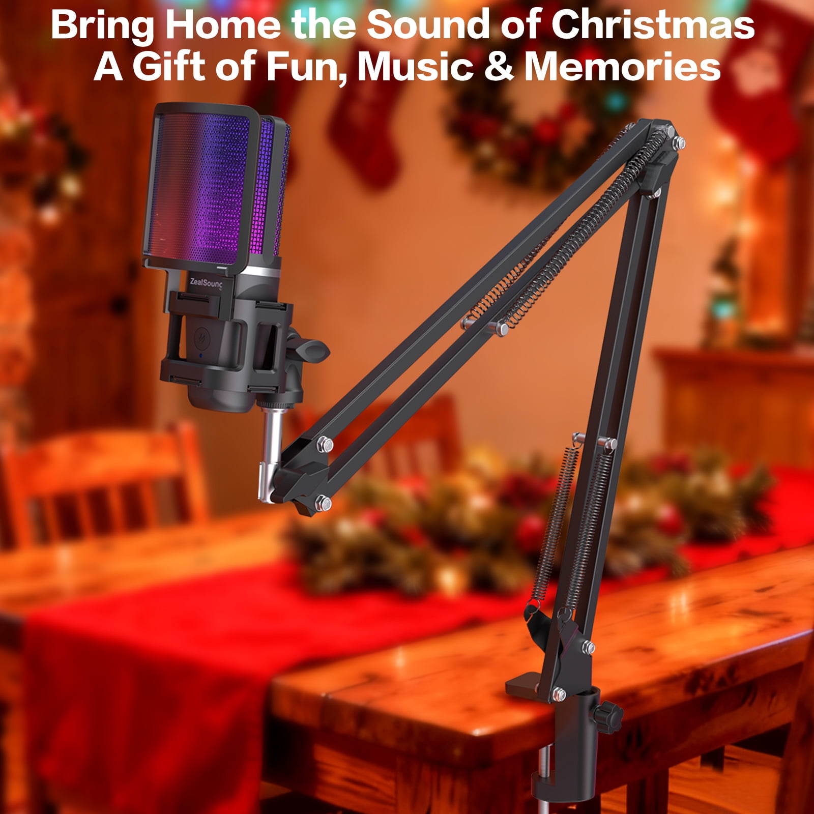 ZealSound Gaming USB Microphone,Noise Cancellation Condenser Mic,3.5mm Headphone,RGB Microphone with Mute,Gain,Monitoring,Boom Arm,Pop Filter for Phone,PC,Computer,Mac,Streaming,Podcast